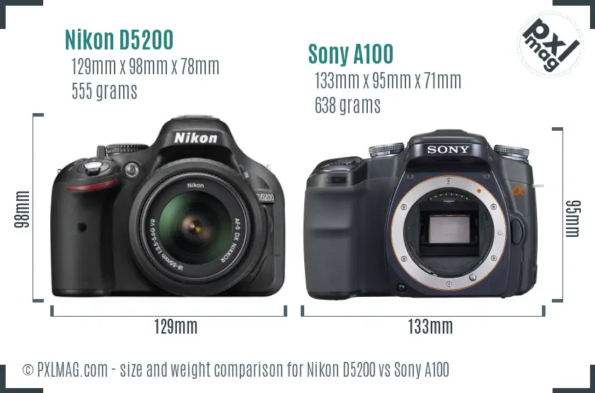 Nikon D5200 vs Sony A100 size comparison