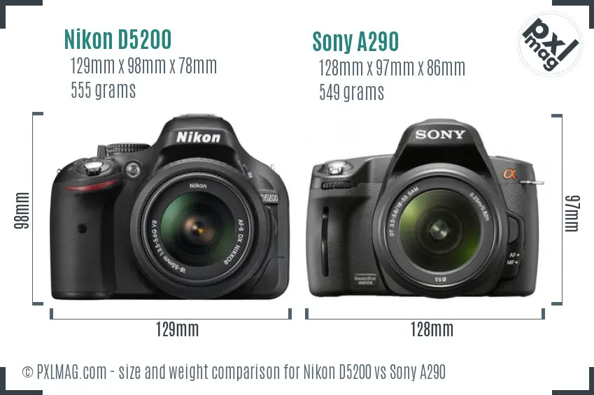 Nikon D5200 vs Sony A290 size comparison