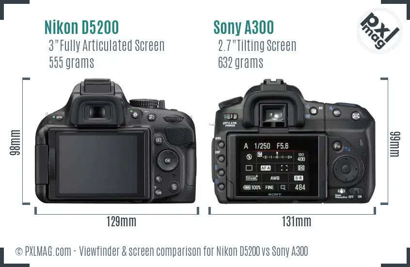 Nikon D5200 vs Sony A300 Screen and Viewfinder comparison
