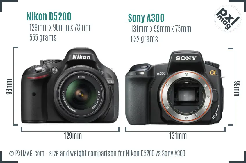 Nikon D5200 vs Sony A300 size comparison