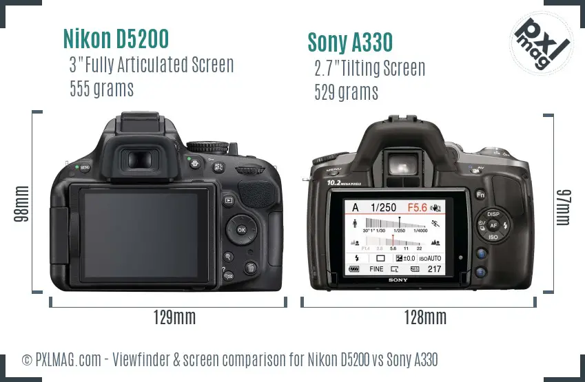 Nikon D5200 vs Sony A330 Screen and Viewfinder comparison