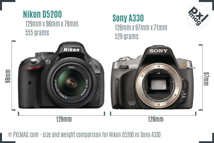 Nikon D5200 vs Sony A330 size comparison