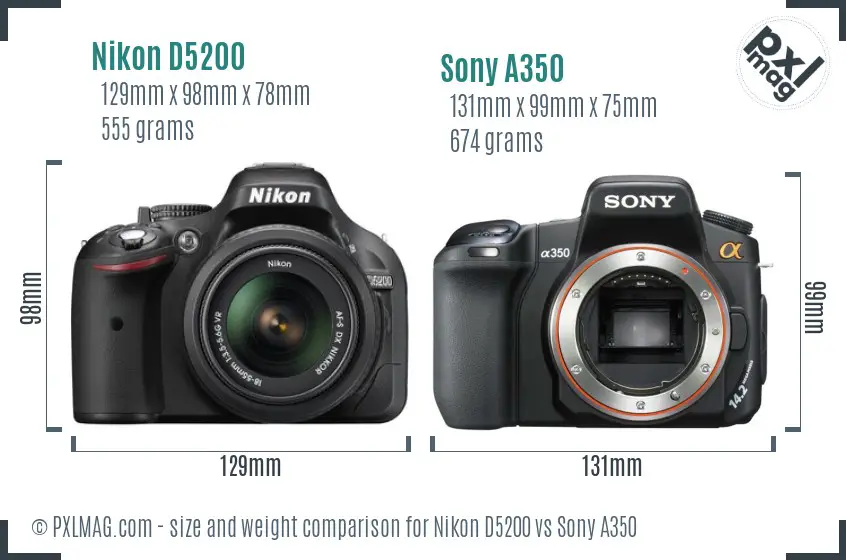 Nikon D5200 vs Sony A350 size comparison