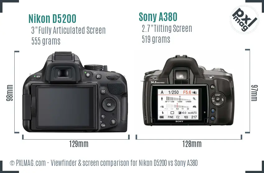 Nikon D5200 vs Sony A380 Screen and Viewfinder comparison