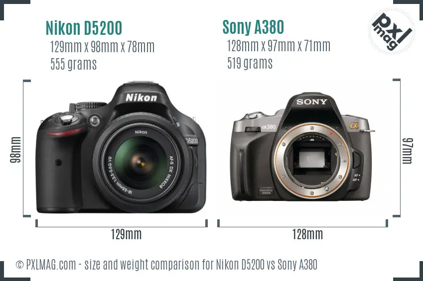 Nikon D5200 vs Sony A380 size comparison