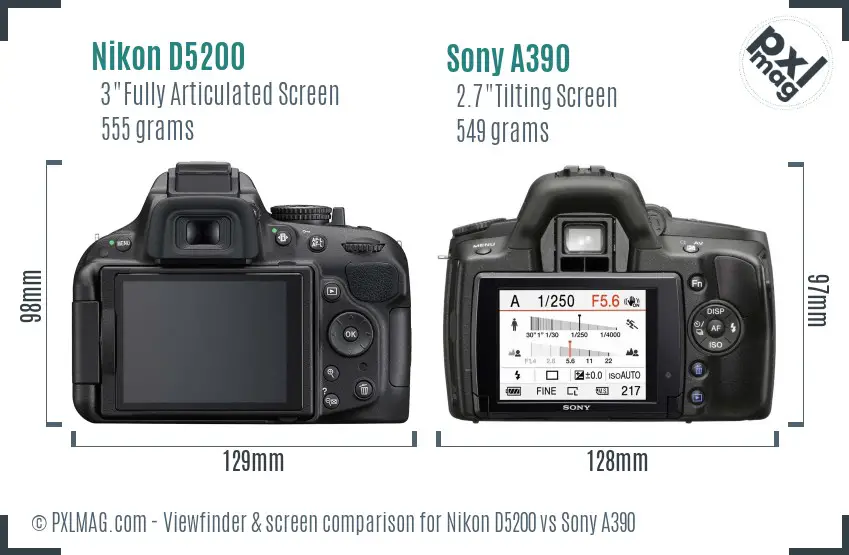 Nikon D5200 vs Sony A390 Screen and Viewfinder comparison