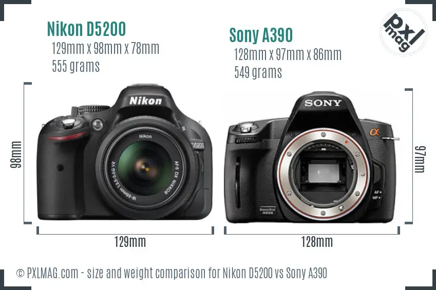 Nikon D5200 vs Sony A390 size comparison