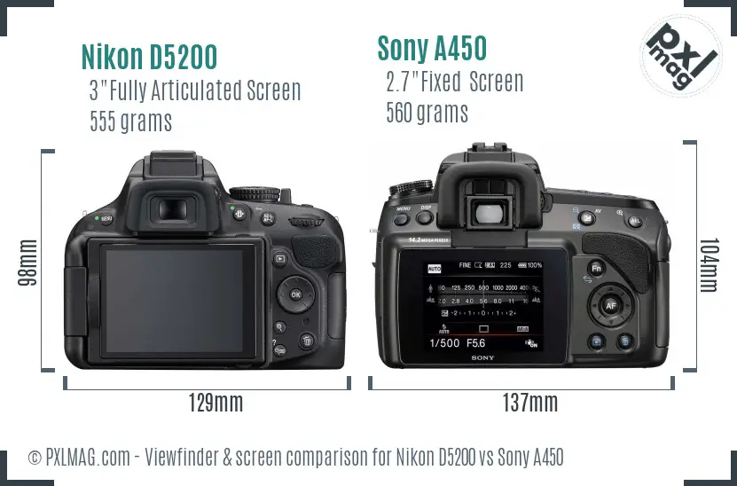 Nikon D5200 vs Sony A450 Screen and Viewfinder comparison