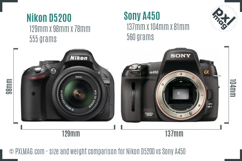 Nikon D5200 vs Sony A450 size comparison