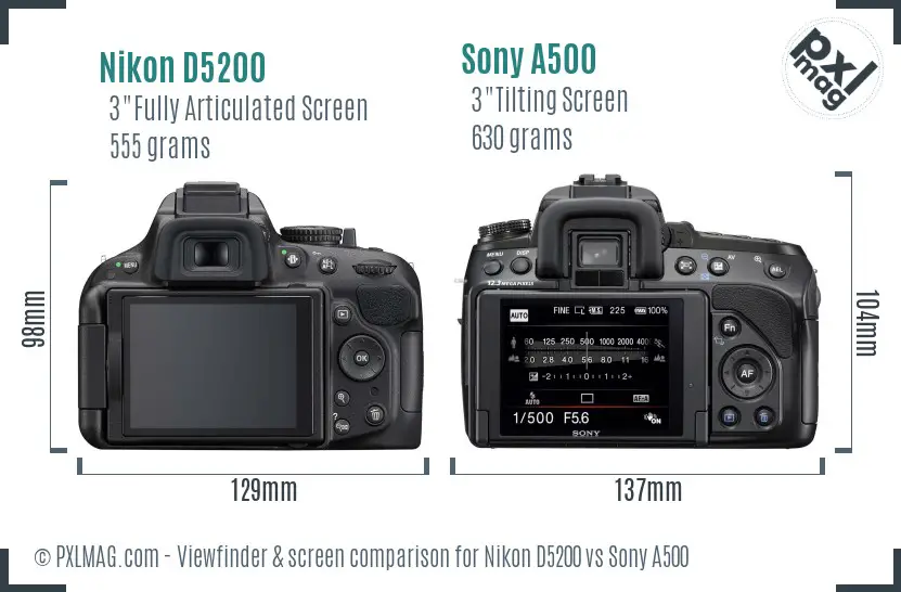 Nikon D5200 vs Sony A500 Screen and Viewfinder comparison