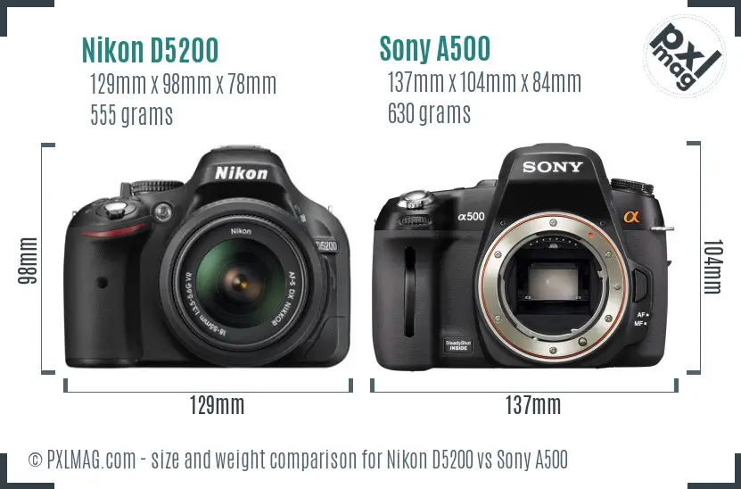 Nikon D5200 vs Sony A500 size comparison