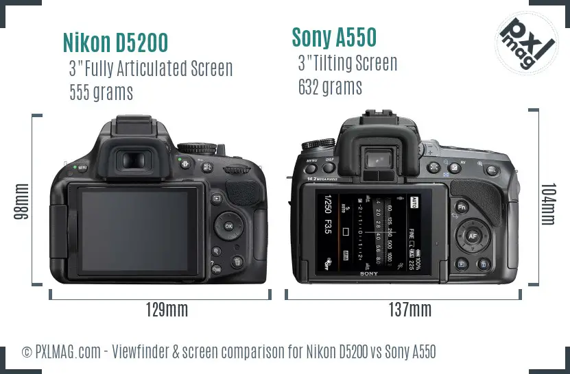 Nikon D5200 vs Sony A550 Screen and Viewfinder comparison