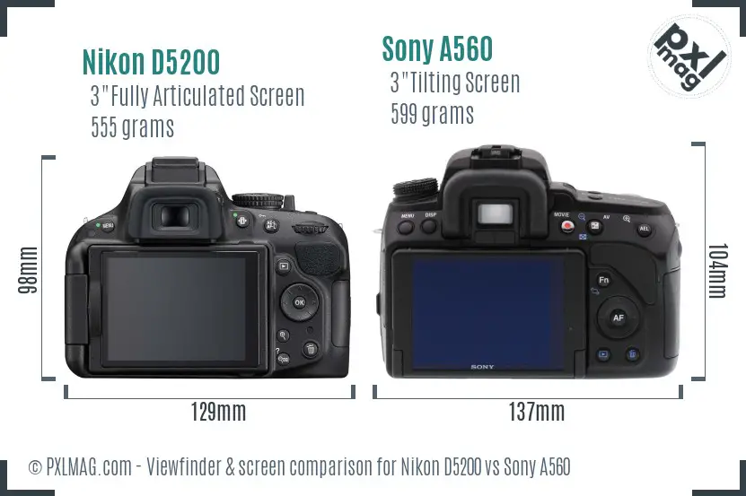 Nikon D5200 vs Sony A560 Screen and Viewfinder comparison