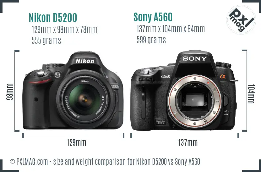 Nikon D5200 vs Sony A560 size comparison