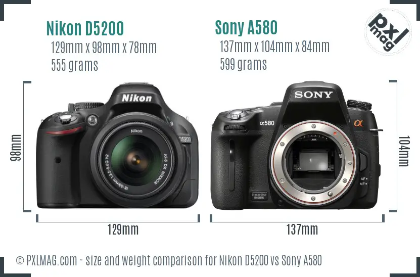 Nikon D5200 vs Sony A580 size comparison Nikon D5200 vs Sony A580 size comparison