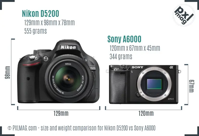 Nikon D5200 vs Sony A6000 size comparison Nikon D5200 vs Sony A6000 size comparison