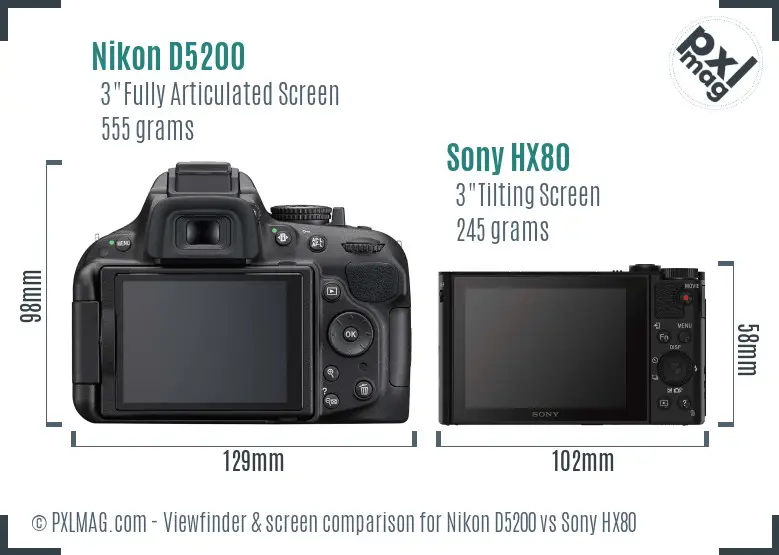 Nikon D5200 vs Sony HX80 Screen and Viewfinder comparison