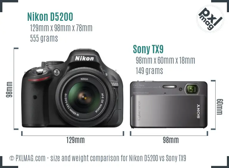 Nikon D5200 vs Sony TX9 size comparison