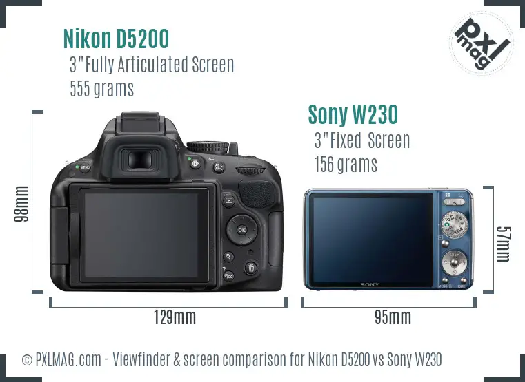 Nikon D5200 vs Sony W230 Screen and Viewfinder comparison