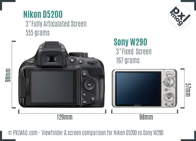 Nikon D5200 vs Sony W290 Screen and Viewfinder comparison