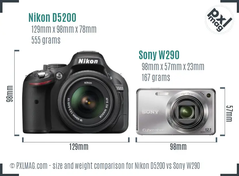 Nikon D5200 vs Sony W290 size comparison