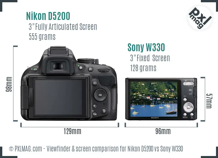 Nikon D5200 vs Sony W330 Screen and Viewfinder comparison