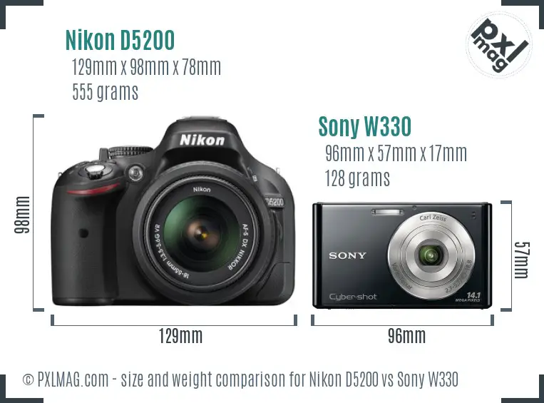 Nikon D5200 vs Sony W330 size comparison