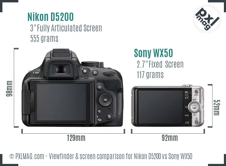 Nikon D5200 vs Sony WX50 Screen and Viewfinder comparison