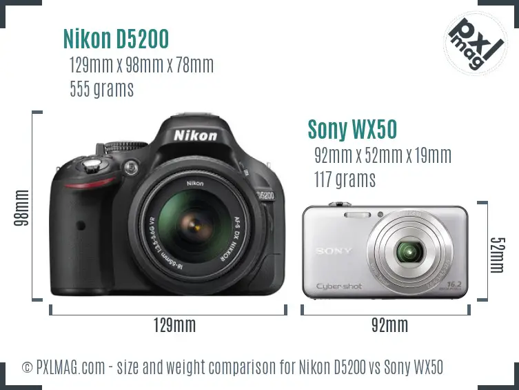 Nikon D5200 vs Sony WX50 size comparison