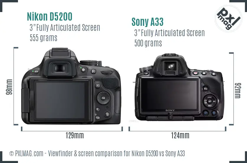 Nikon D5200 vs Sony A33 Screen and Viewfinder comparison