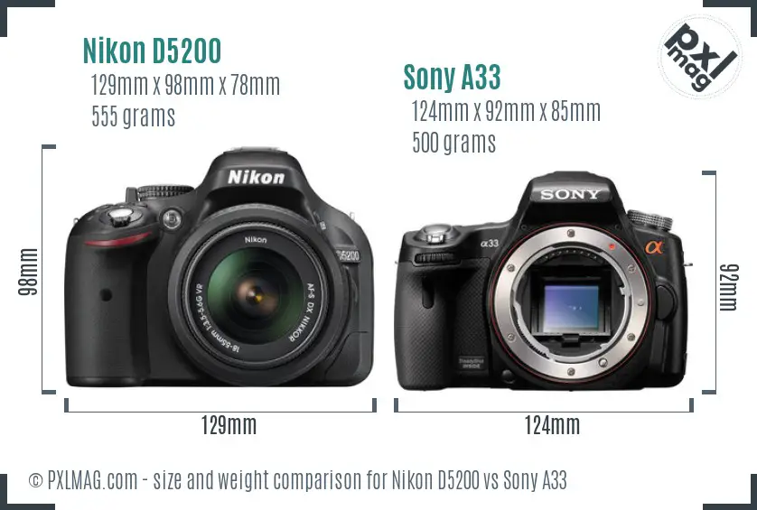 Nikon D5200 vs Sony A33 size comparison