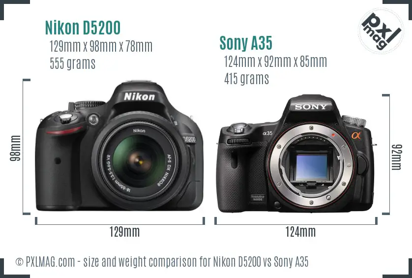 Nikon D5200 vs Sony A35 size comparison