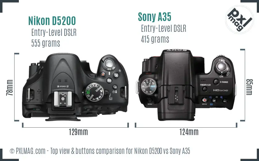 Nikon D5200 vs Sony A35 top view buttons comparison