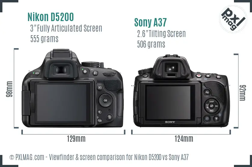 Nikon D5200 vs Sony A37 Screen and Viewfinder comparison