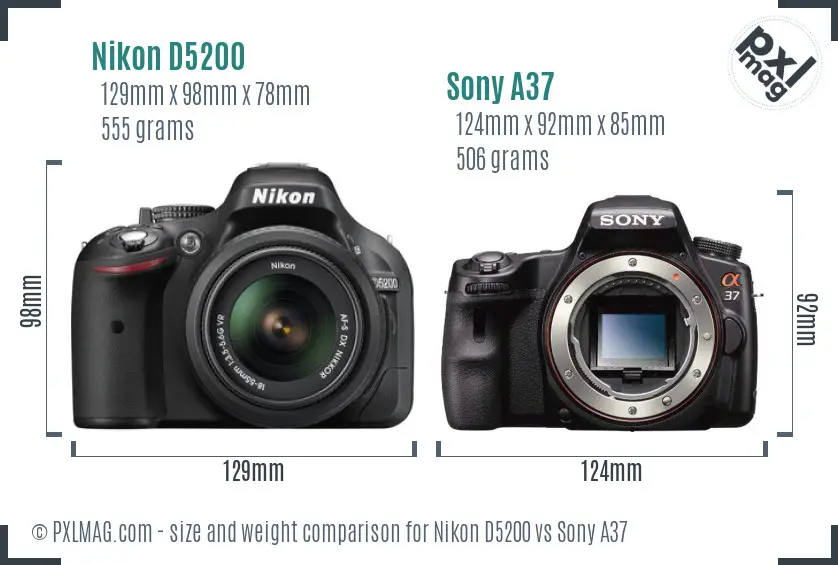 Nikon D5200 vs Sony A37 size comparison