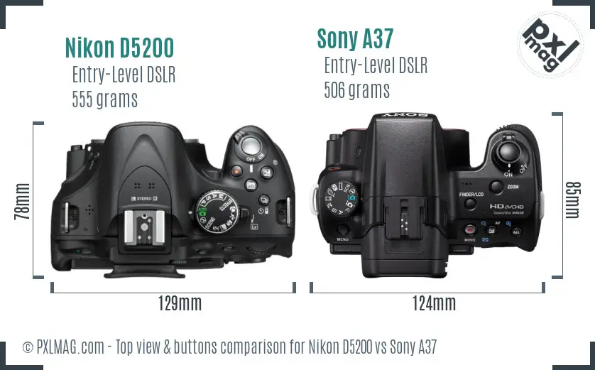 Nikon D5200 vs Sony A37 top view buttons comparison