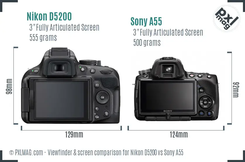 Nikon D5200 vs Sony A55 Screen and Viewfinder comparison