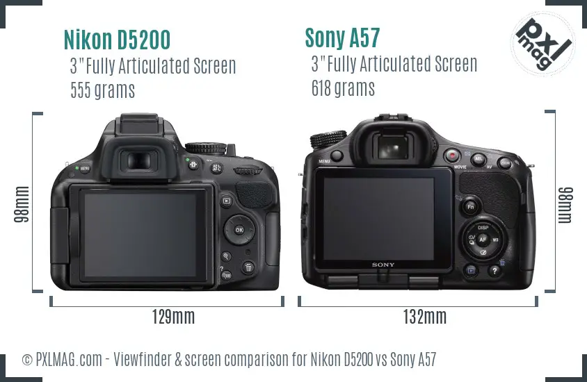 Nikon D5200 vs Sony A57 Screen and Viewfinder comparison