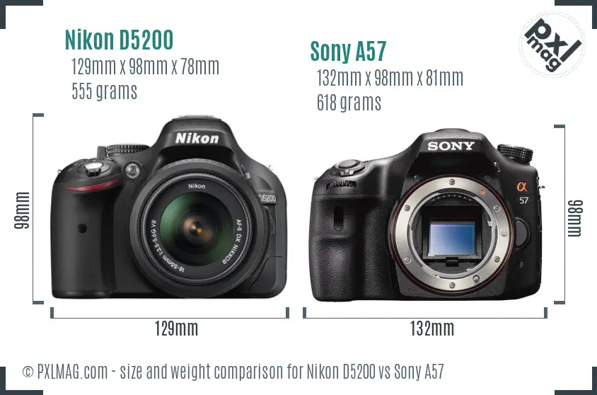 Nikon D5200 vs Sony A57 size comparison