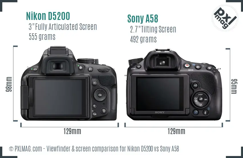 Nikon D5200 vs Sony A58 Screen and Viewfinder comparison