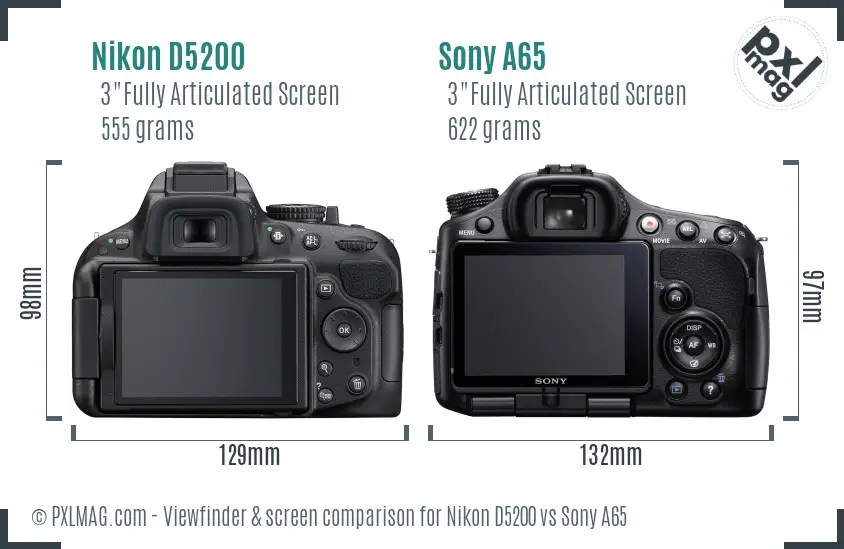 Nikon D5200 vs Sony A65 Screen and Viewfinder comparison