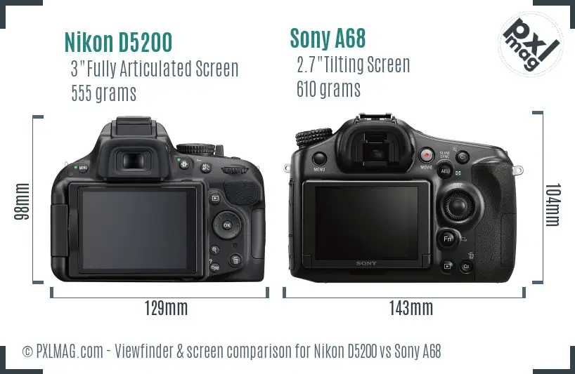 Nikon D5200 vs Sony A68 Screen and Viewfinder comparison
