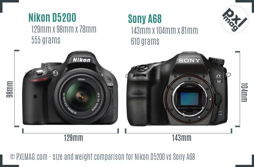 Nikon D5200 vs Sony A68 size comparison