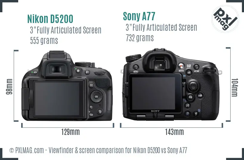 Nikon D5200 vs Sony A77 Screen and Viewfinder comparison