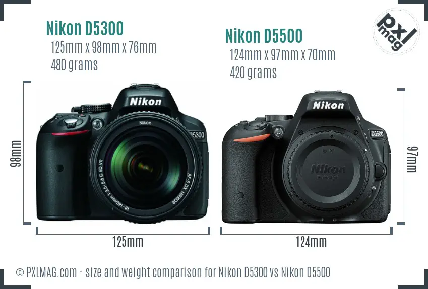 Nikon D5300 vs Nikon D5500 size comparison