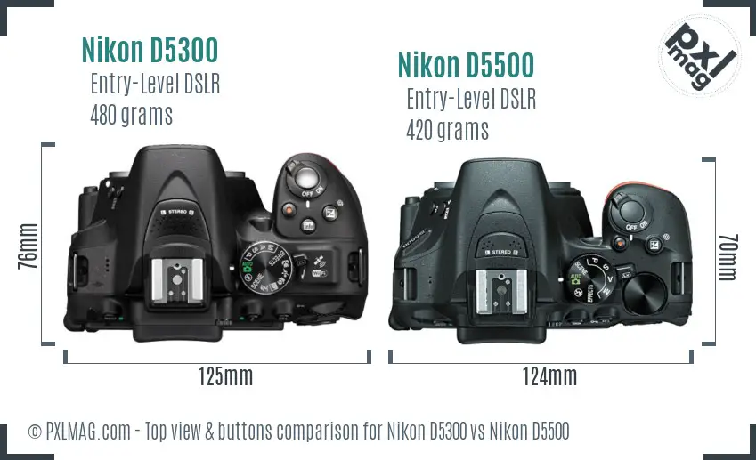 Nikon D5300 vs Nikon D5500 top view buttons comparison