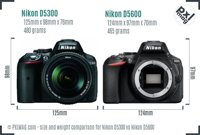 Nikon D5300 vs Nikon D5600 size comparison