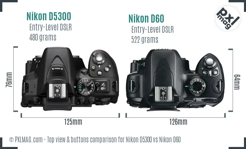 Nikon D5300 vs Nikon D60 top view buttons comparison