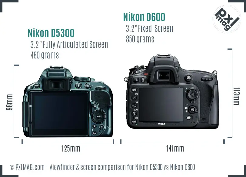 Nikon D5300 vs Nikon D600 Screen and Viewfinder comparison Nikon D5300 vs Nikon D600 Screen and Viewfinder comparison