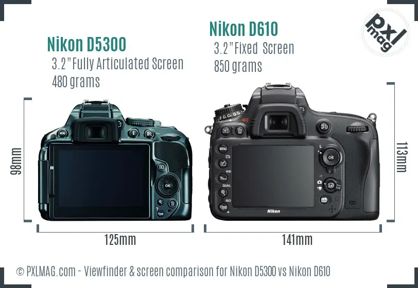 Nikon D5300 vs Nikon D610 Screen and Viewfinder comparison Nikon D5300 vs Nikon D610 Screen and Viewfinder comparison
